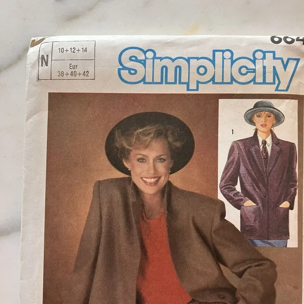 Simplicity‎ Pattern 6644 Lauren Hutton Collection Jacket Size 10 12 14 Cut VTG
